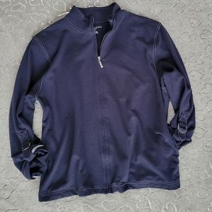 Vintage Haymaker Sweatshirt Navy Blue Zip Front Roll Tab Sleeves 12 P